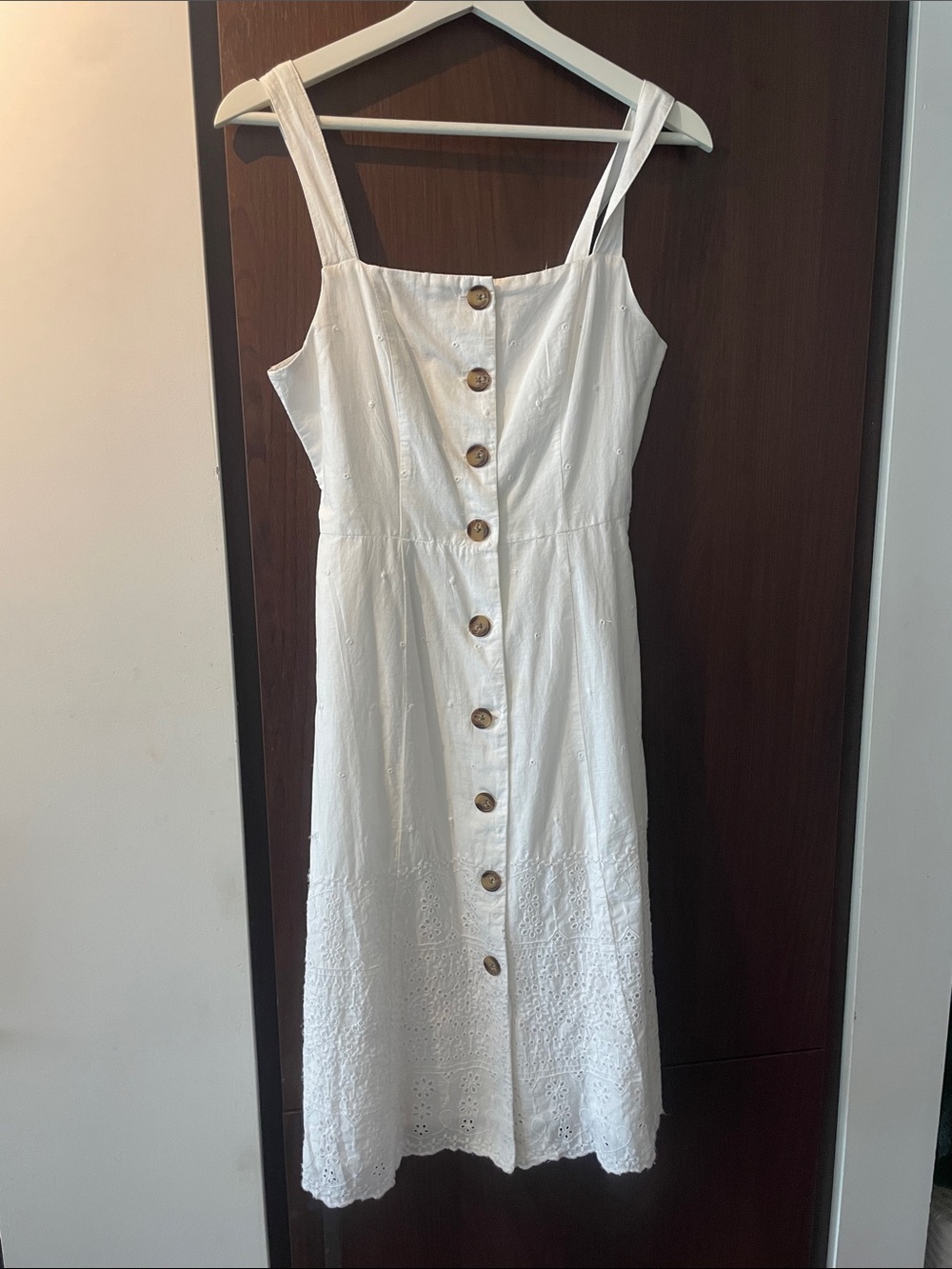 GAP White Eyelet Button-Front Midi Sundress